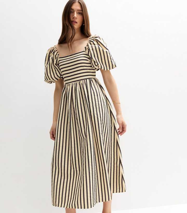 new look striped midi dress New Look stripe shirred midi dress in pink pattern