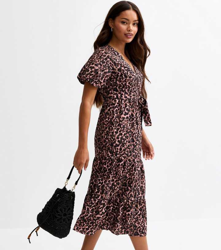 new look leopard print midi dress Midi Dresses New Look Leopard Dress New Look Leopard Print Slinky Bow Neck Midi Dress In Brown ASOS