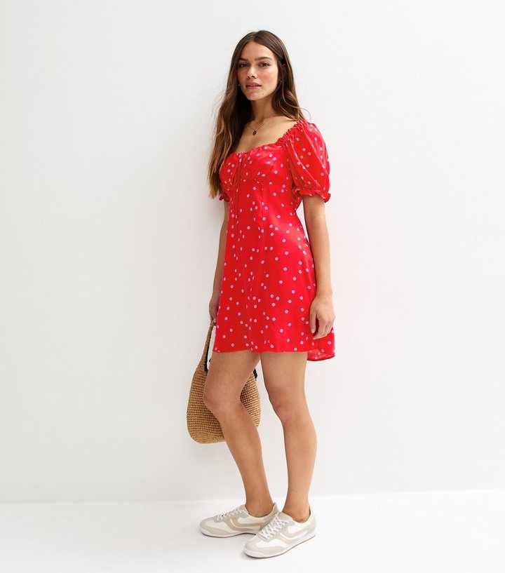 fitted lace wedding dress Rihoas Polka Dot V Neck Mini Dress