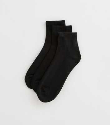 Mens Pack of 3 Black Ribbed Ankle Socks