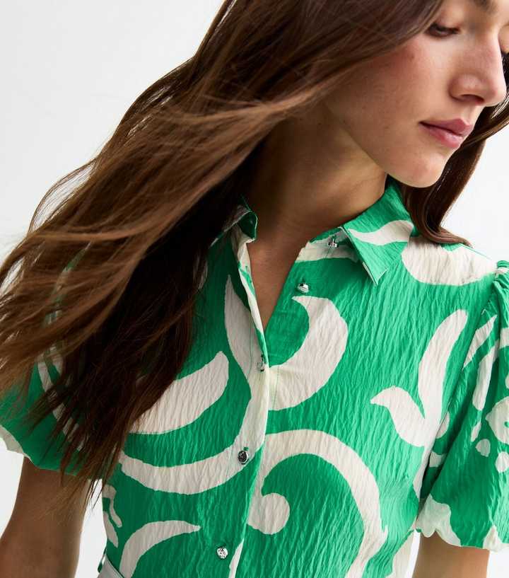 new look green shirt dress Green Gathered Cotton Shirt Dress main image 1