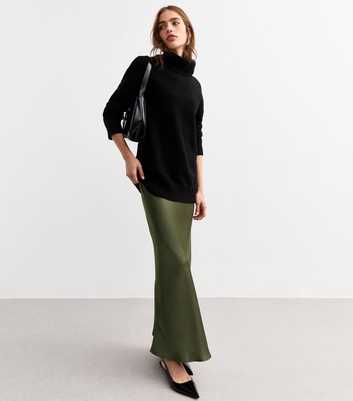 Khaki Satin Bias Cut Midi Skirt 