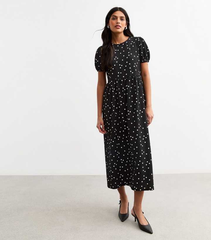 Black Crinkled Jersey Polka Dot Bow Back Midi Dress