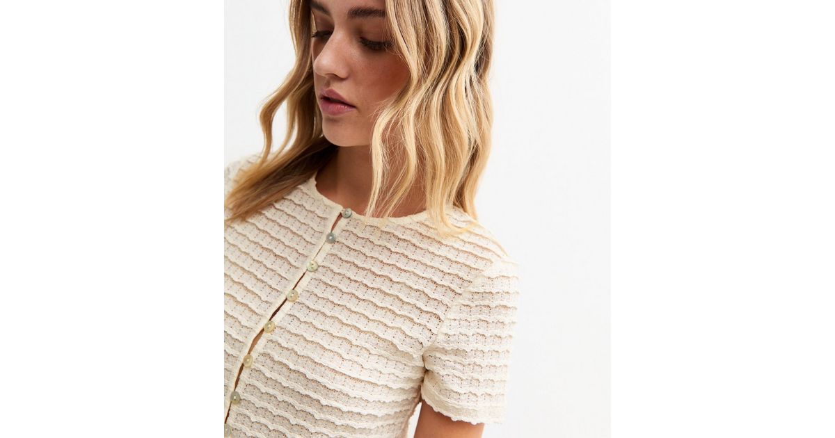 Original Story Short Sleeve Linen Blend Cardigan Cream