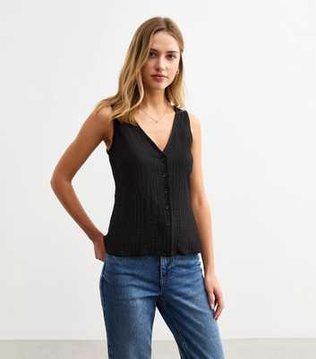 Black Crinkle Texture V-Neck Waistcoat