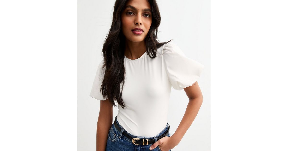 White puff sleeve bodysuit