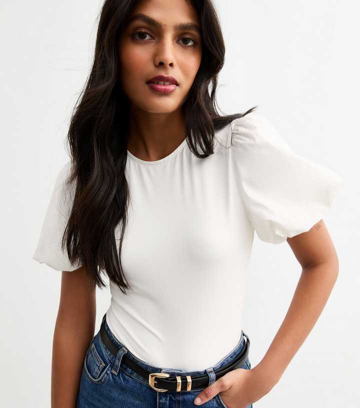 White Puff Sleeve Bodysuit