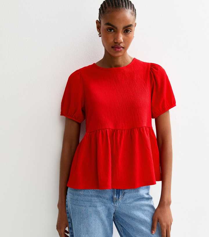 Tall Red Tie Back Flared Hem Top