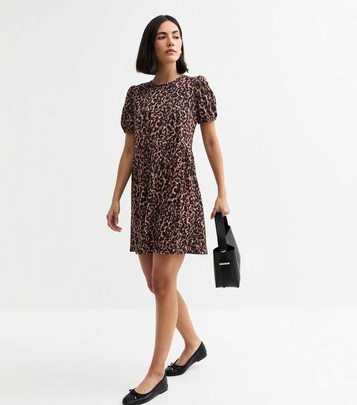 Brown Leopard Print Bow Back Mini Dress