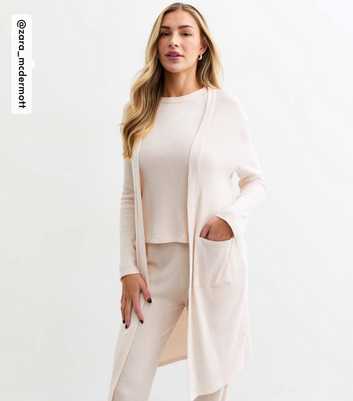 Rise by Zara McDermott Pale Pink Longline Ribbed Cardigan