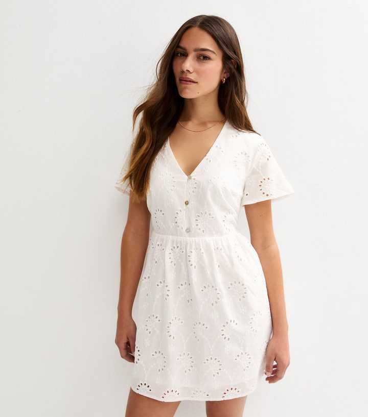 Petite White Broderie Anglaise Mini Dress