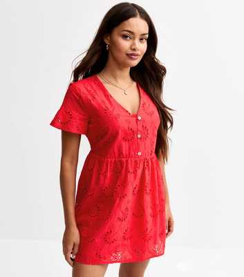 Petite Red Broderie Anglaise Mini Dress