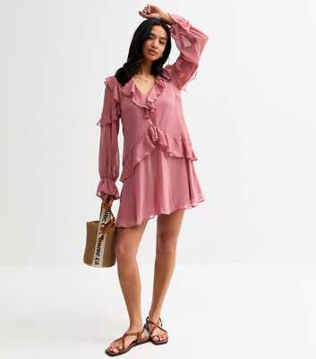 Petite Pink Ruffle Trimmed Mini Dress