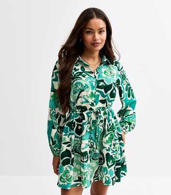 Petite Green Paisley Print Mini Shirt Dress