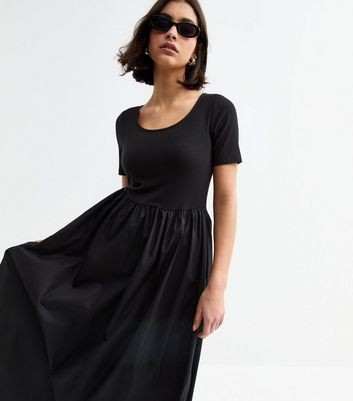 Black 2 in 1 Poplin Skirt Midi Dress | New Look
