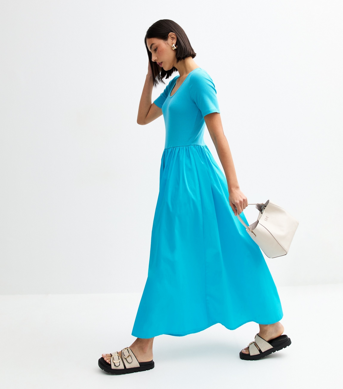 Women's Turquoise 2 in 1 Poplin Skirt Midi Dress New Look