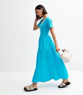 Turquoise 2 in 1 Poplin Skirt Midi Dress | New Look