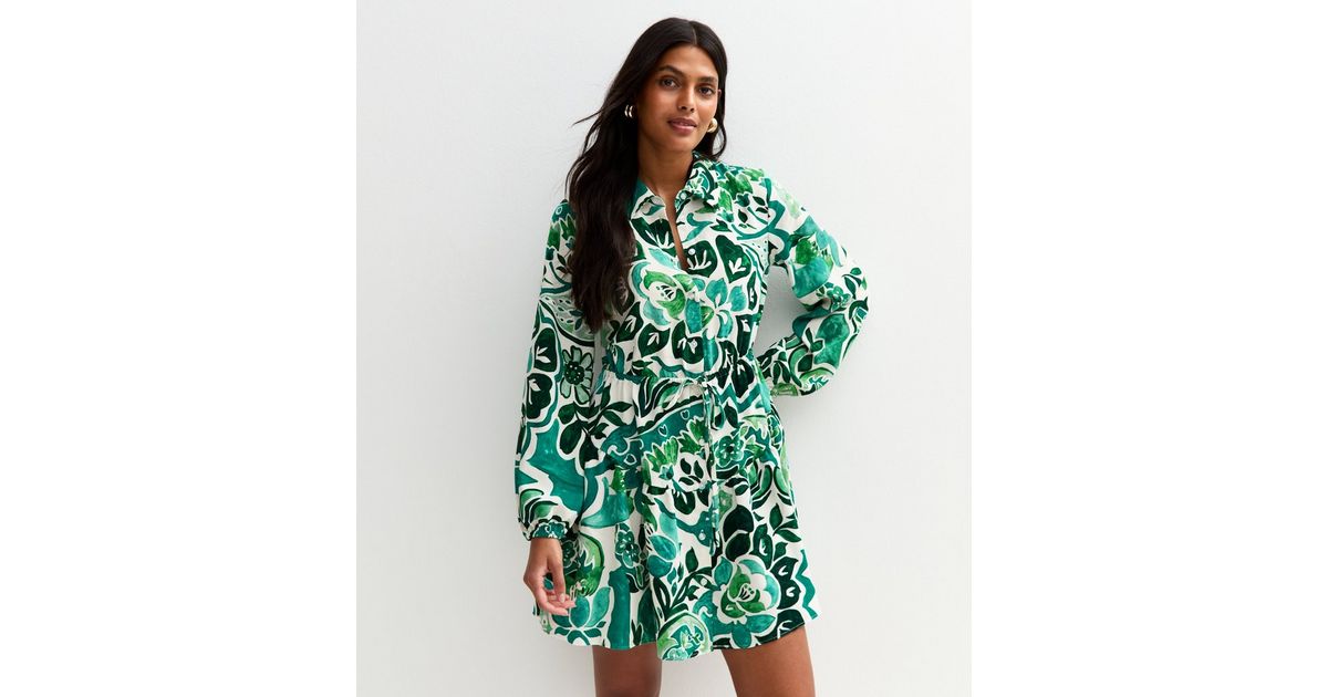 PAISLEY-EMBROIDERED MINI DRESS IN GREEN