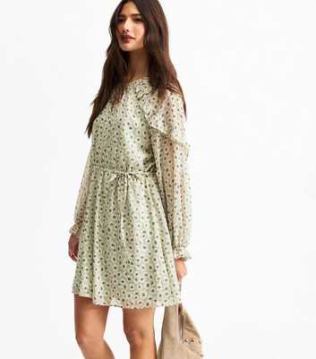 Green Floral Print Chiffon Mini Dress
