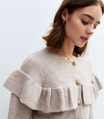 Light Mink Frill Trim Cardigan | New Look