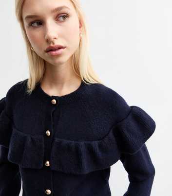 Navy Frill Trim Cardigan