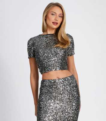 QUIZ Silver Side Slit Sequinned Maxi Skirt 