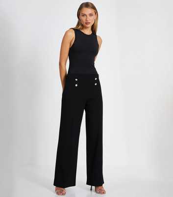 QUIZ Black Diamante Palazzo Wide Leg Trousers