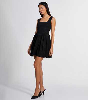 QUIZ Black Sparkle Skater Mini Dress