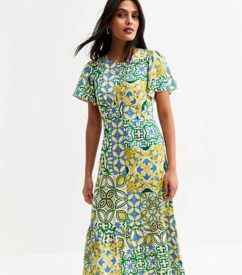 Off White Tile Print Tiered Midi Dress