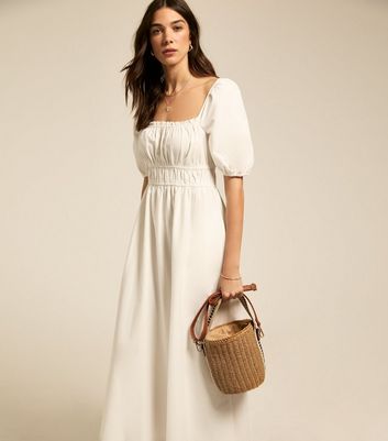 smocked neck midi dress June Smocked Midi Dress — Chiffon Midi in Blue