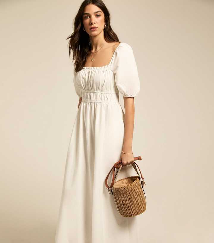 White Puff Sleeve Midi Dress | New Look