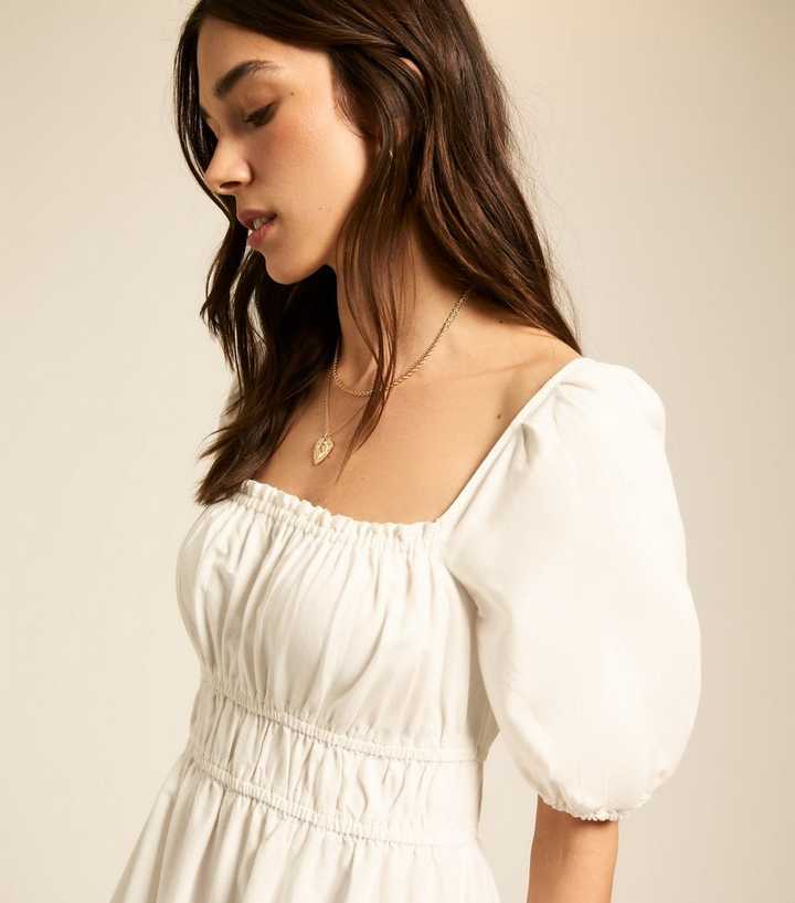 White Puff Sleeve Midi Dress | New Look