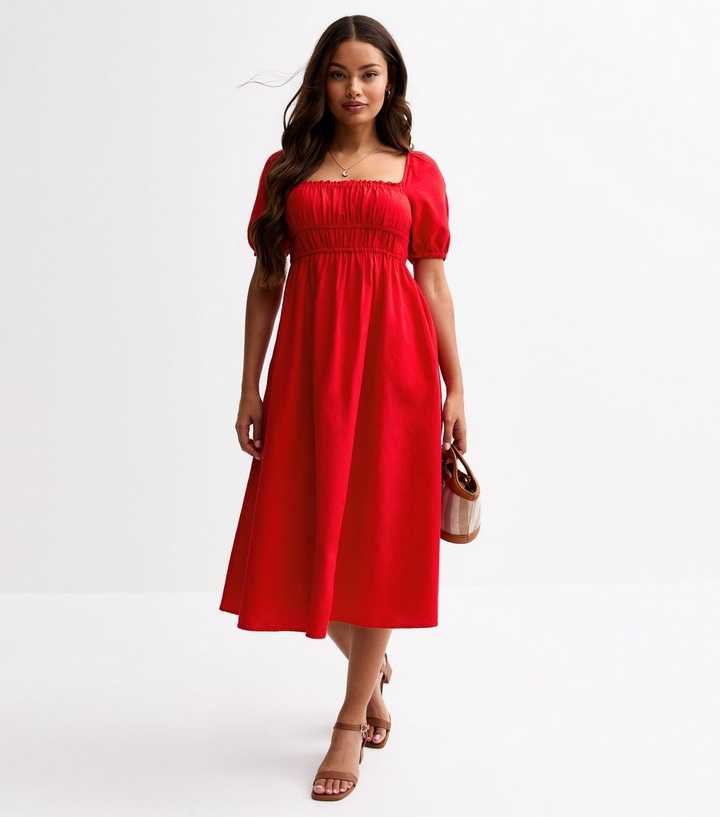 open lace back dress Solid Red Cotton Milkmaid Dress – Sol Studio