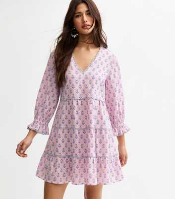 Pink Pattern Print Tiered Mini Dress