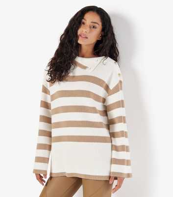 Apricot Stone Stripe Button Shoulder Jumper 