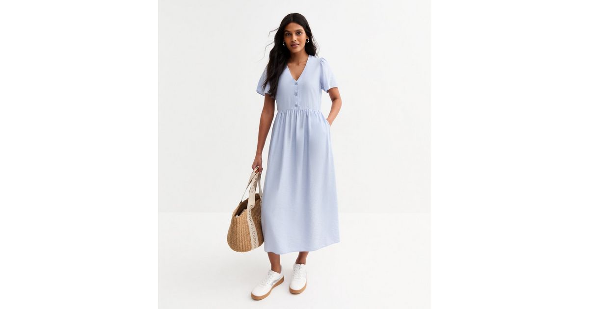 White Eyelet Flutter Sleeve Button Front Midi Dress