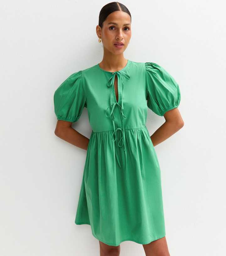 Green Tie Front Bow Detail Mini Dress