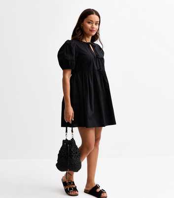 Petite Black Tie Front Mini Dress