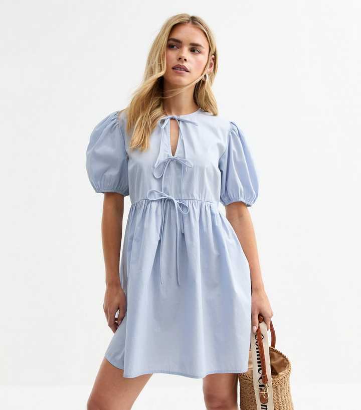 Petite Blue Tie Front Mini Dress