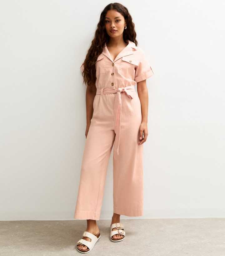 Petite Pink Utility Belted Jumpsuit