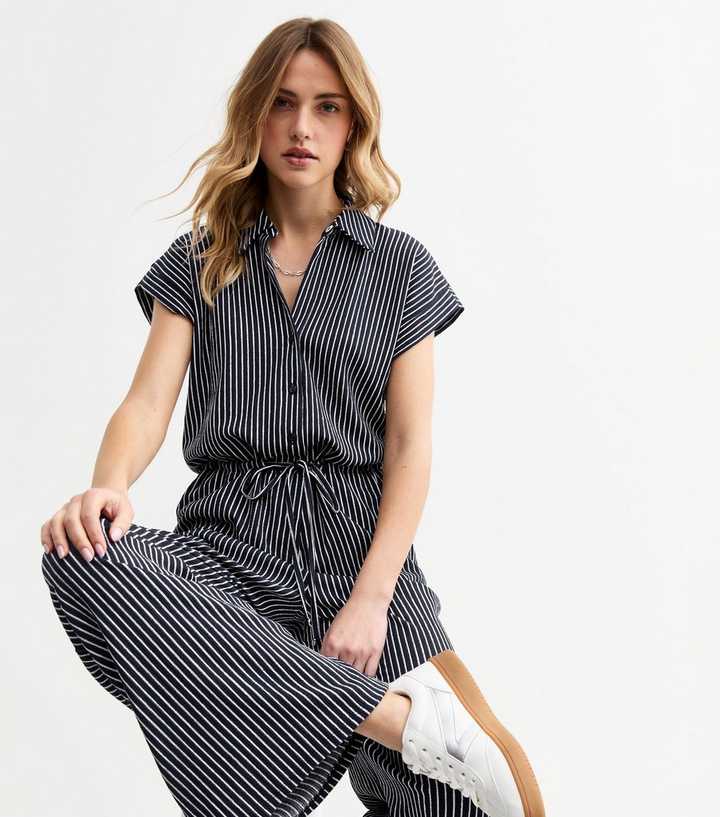 Blue Striped Textured Jumpsuit