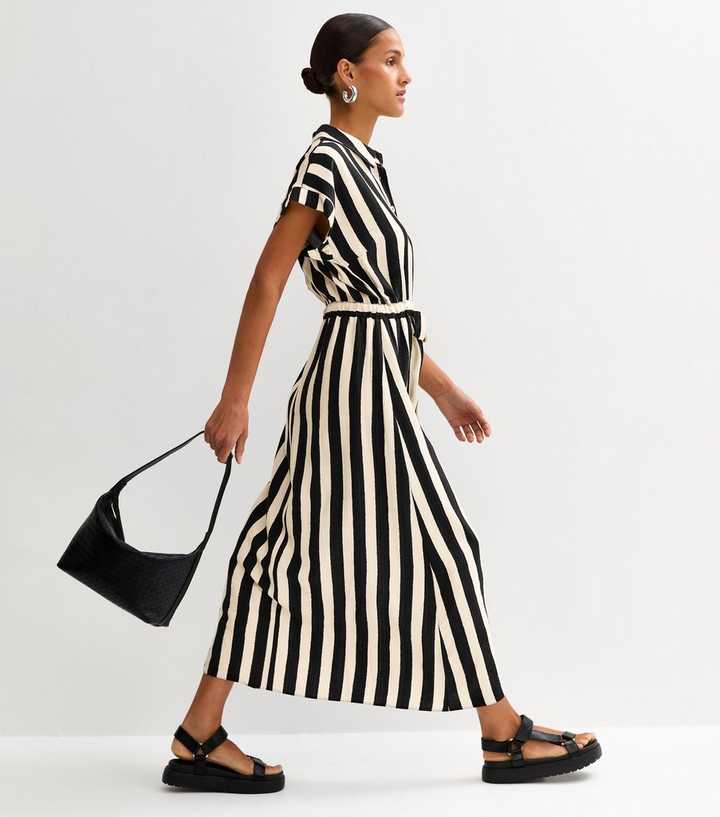 new look striped shirt dress White Stripe Print Tie Front Shirt Dress