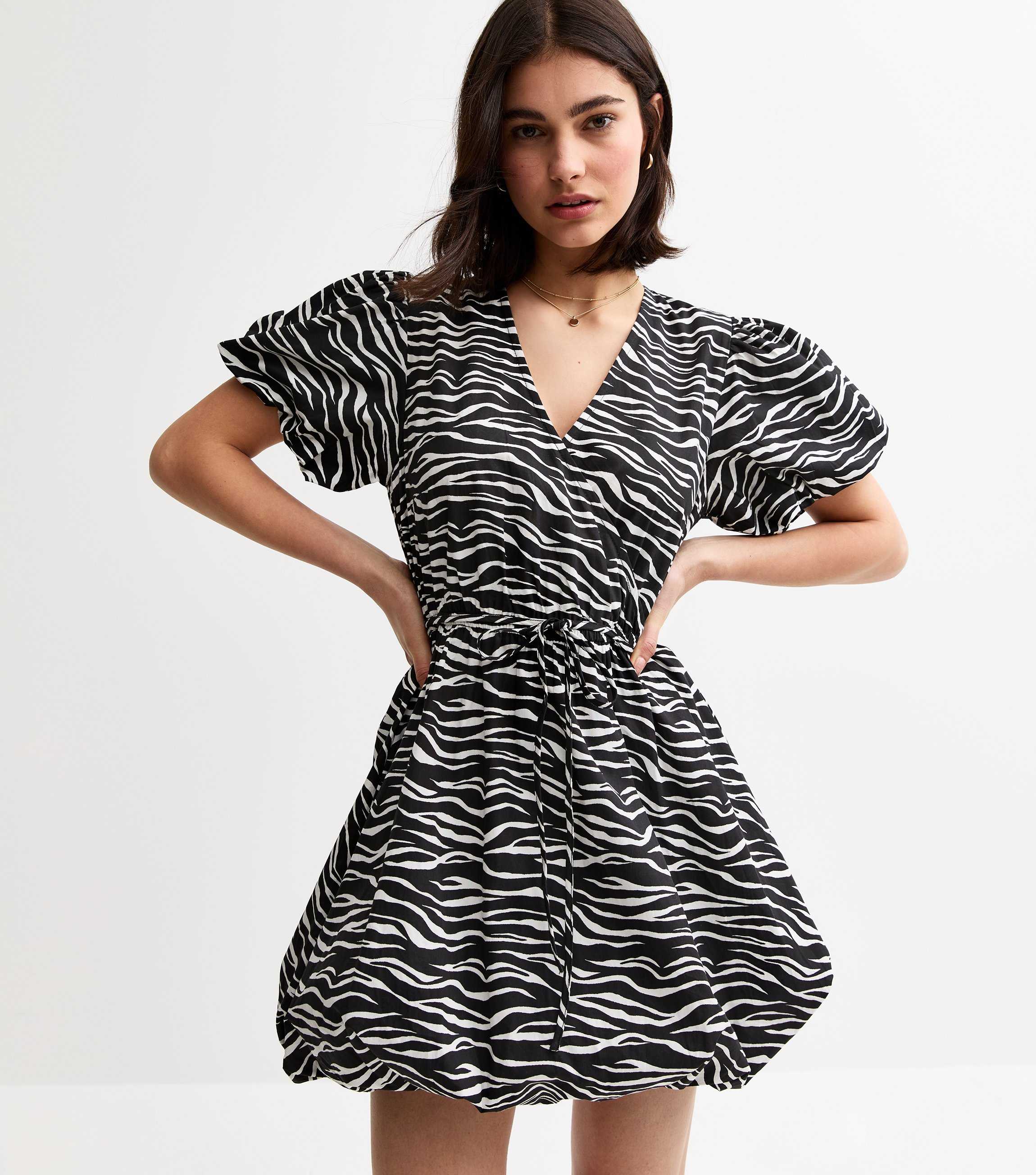Black Zebra Print Puffball Hem Mini Dress New Look Black Zebra Print Puffball Hem Mini Dress New Look
