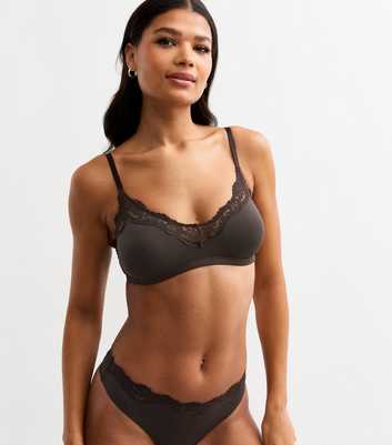 Dark Brown Lace Trim Bralette