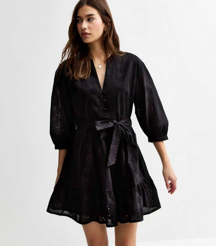 Black Broderie Anglaise Mini Dress
