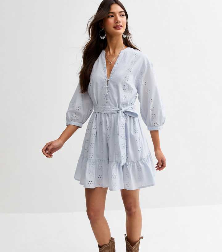 Light Blue Broderie Anglaise Mini Dress