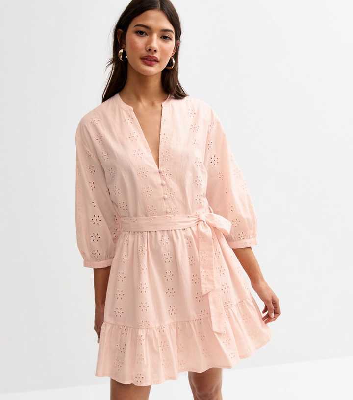 Light Pink Broderie Anglaise Mini Dress