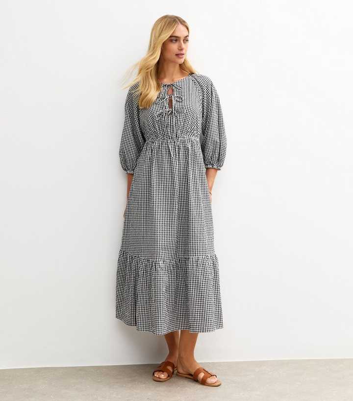 Black Checked Midi Smock Dress