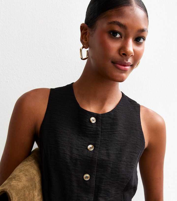 Black Sleeveless Crew Neck Waistcoat