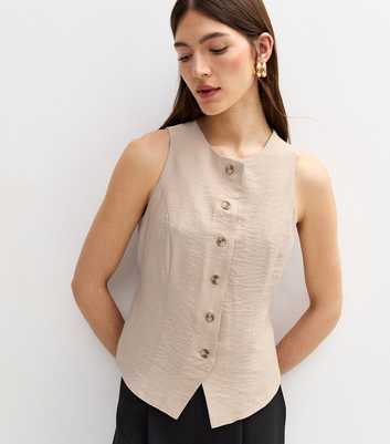 Stone Sleeveless Crew Neck Waistcoat
